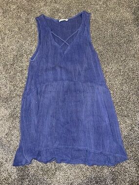 Promesa Blue Crinkle V-Neck Tunic with Cross-Strap Detail